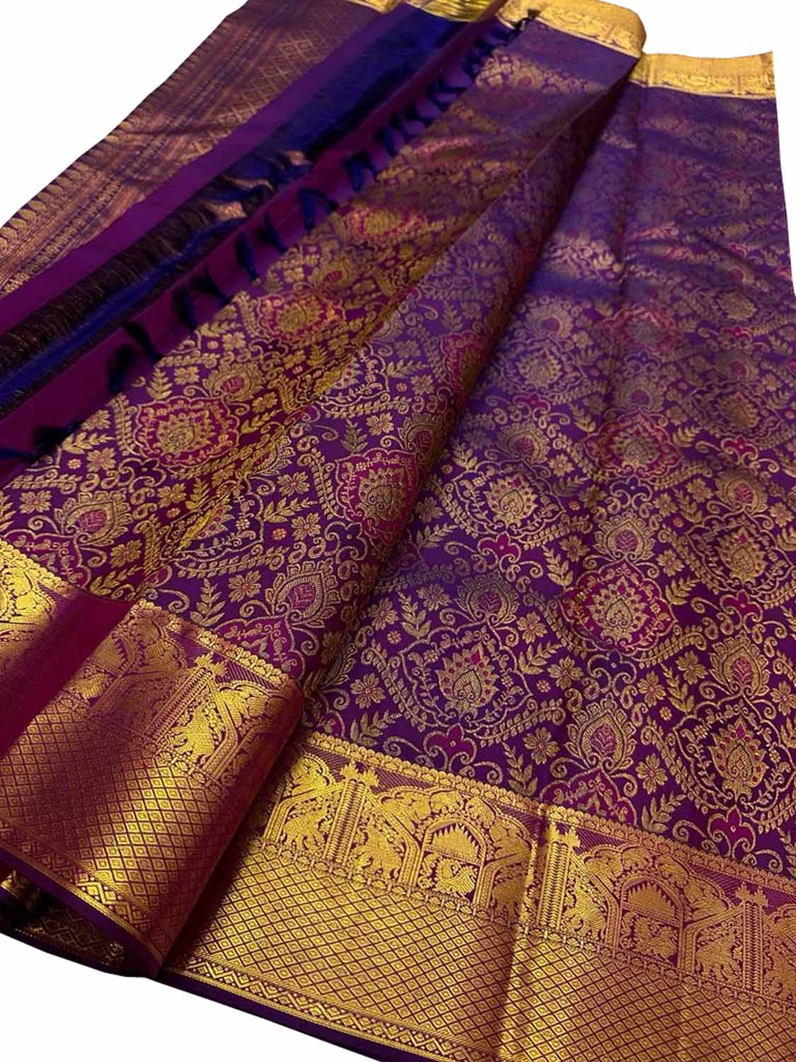 Purple Kanjeevaram Handloom Pure Silk Saree - Luxurion World