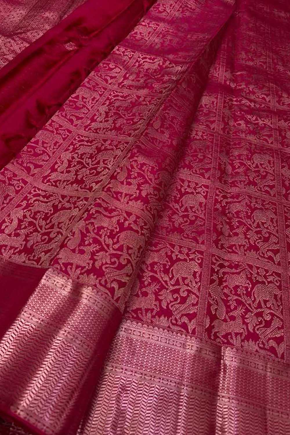 Pink Kanjeevaram Handloom Pure Silk Saree - Luxurion World