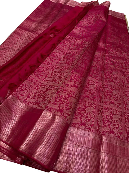 Pink Kanjeevaram Handloom Pure Silk Saree - Luxurion World