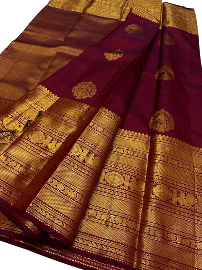Elegant Maroon Kanjeevaram Handloom Pure Silk Saree - Luxurion World