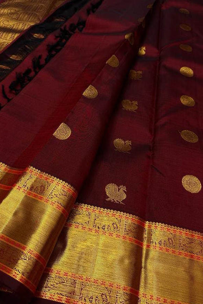 Elegant Maroon Kanjeevaram Handloom Pure Silk Saree - Luxurion World