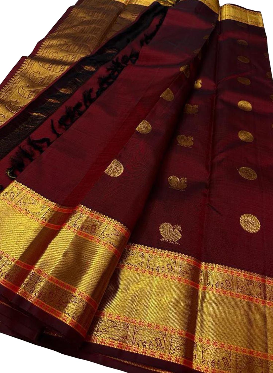 Elegant Maroon Kanjeevaram Handloom Pure Silk Saree - Luxurion World