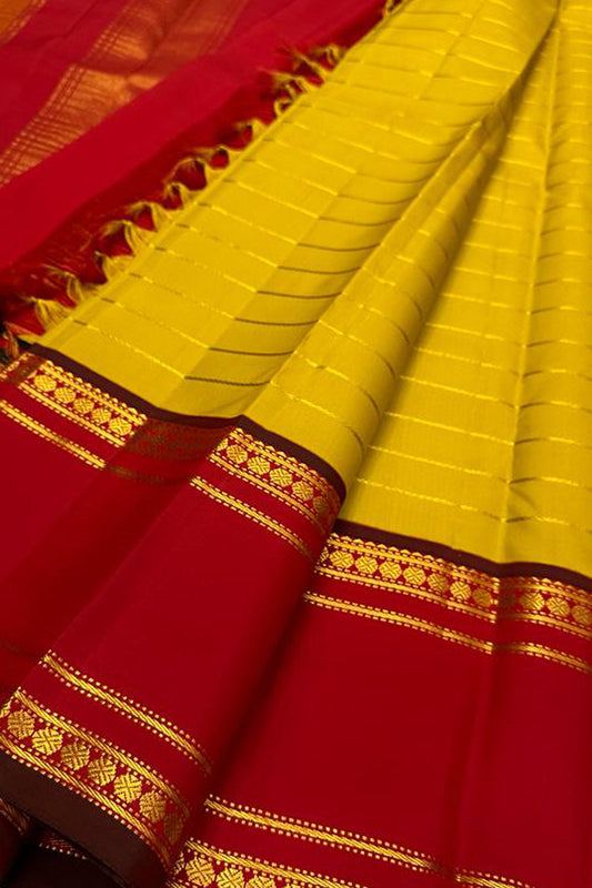 Exquisite Yellow Kanjeevaram Handloom Pure Silk Saree: Timeless Elegance - Luxurion World
