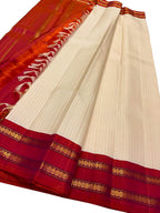 Elegant Off White Kanjeevaram Handloom Pure Silk Saree - Luxurion World