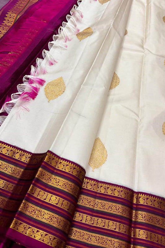 Elegant Off White Kanjeevaram Handloom Silk Saree