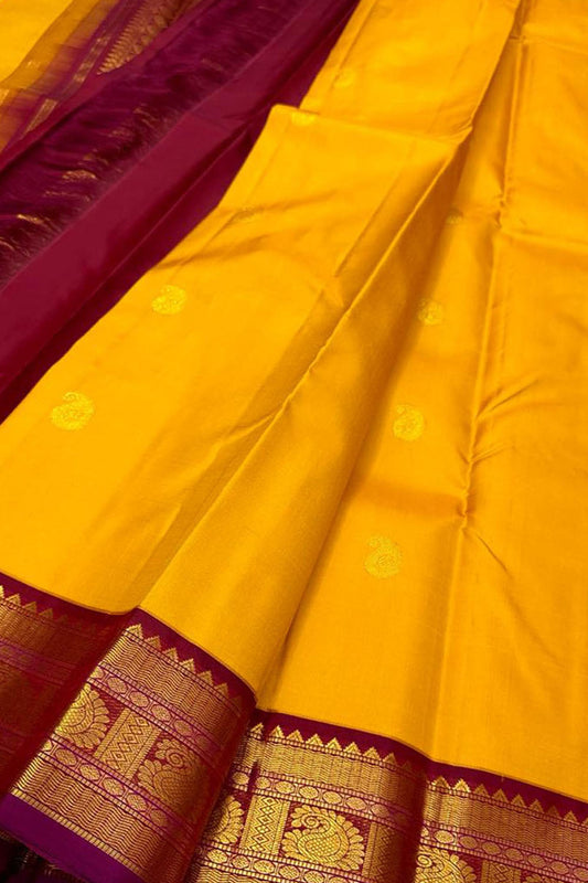 Exquisite Yellow Kanjeevaram Handloom Pure Silk Saree: Timeless Elegance - Luxurion World