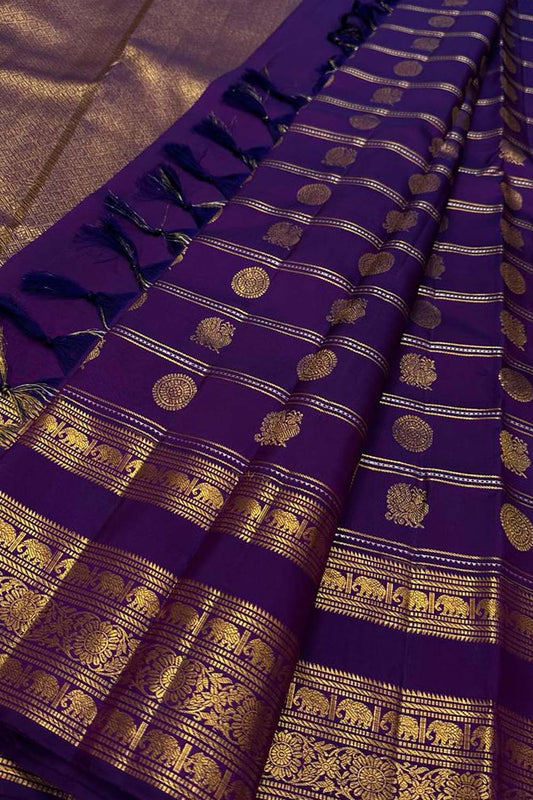Elegant Purple Kanjeevaram Handloom Pure Silk Saree - Luxurion World