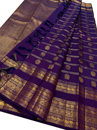 Elegant Purple Kanjeevaram Handloom Pure Silk Saree - Luxurion World
