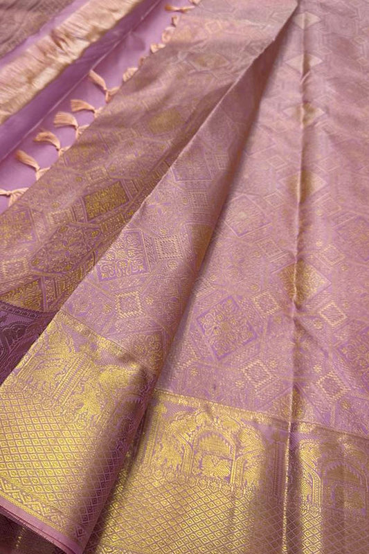 Exquisite Pink Kanjeevaram Handloom Pure Silk Saree: Timeless Elegance - Luxurion World