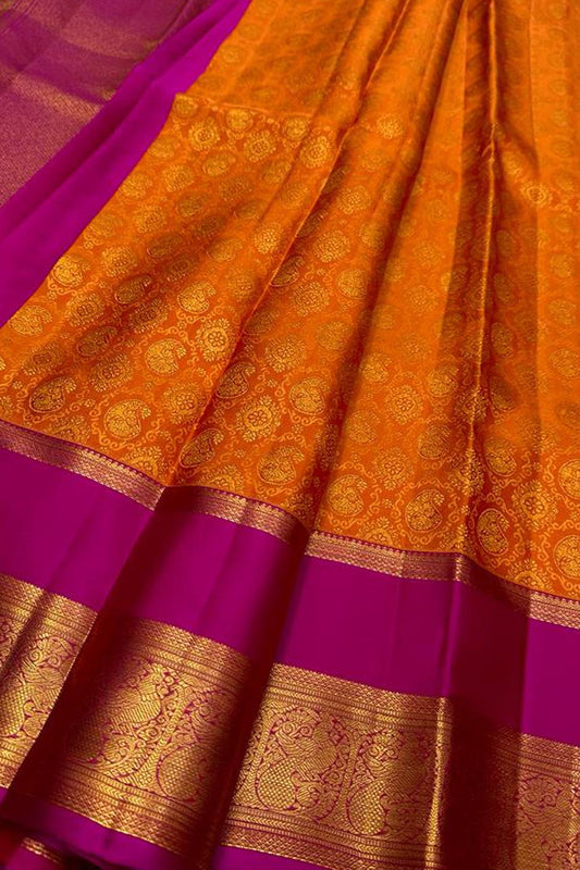Exquisite Orange Kanjeevaram Handloom Pure Silk Saree: A Timeless Elegance