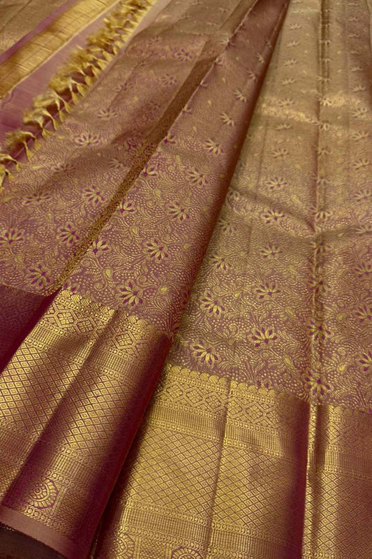 Exquisite Golden Kanjeevaram Handloom Pure Silk Saree: Timeless Elegance - Luxurion World