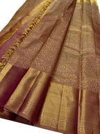 Exquisite Golden Kanjeevaram Handloom Pure Silk Saree: Timeless Elegance - Luxurion World