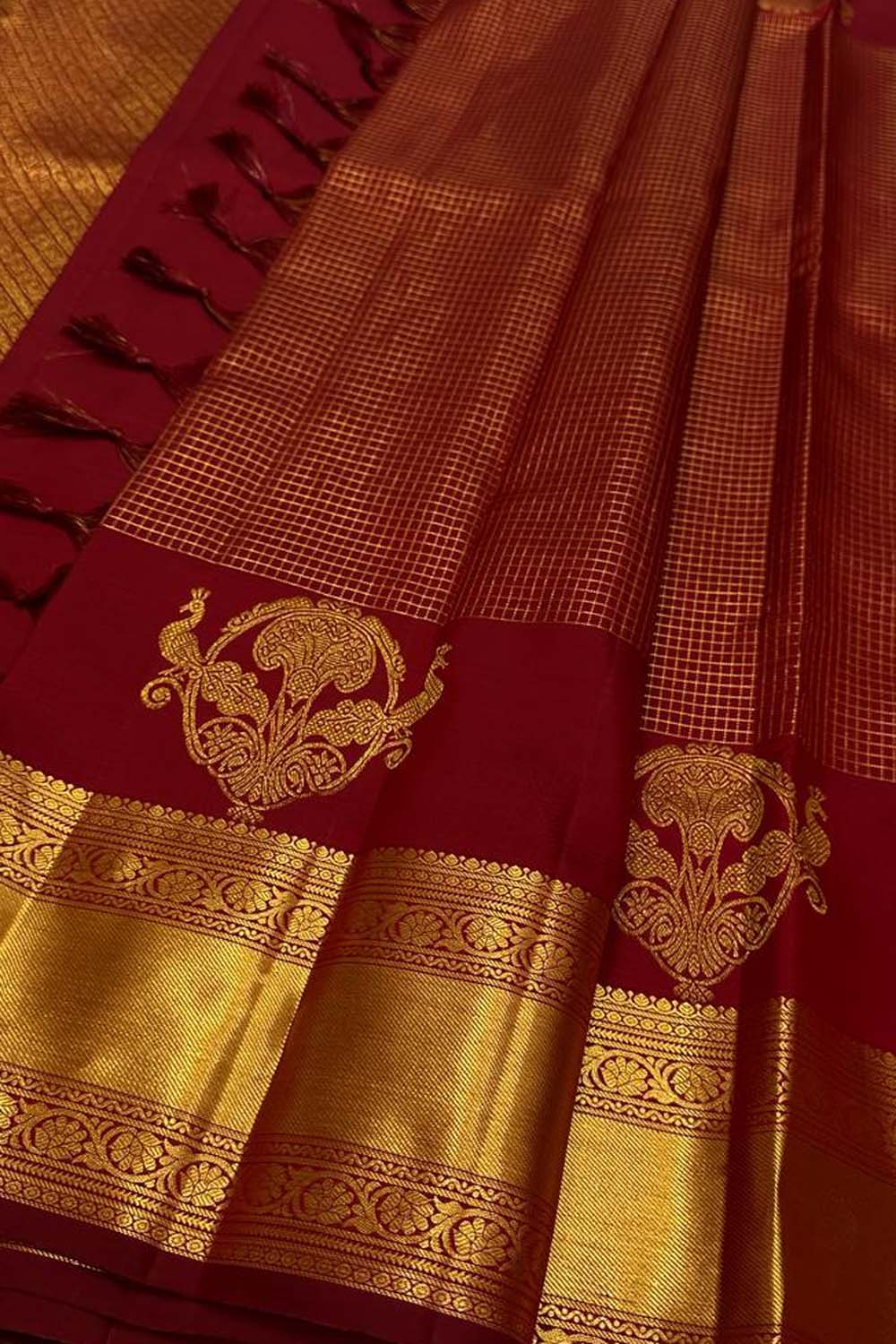 Saree Sample 20% Off Maroon Kanjeevaram Handloom Pure Silk Saree