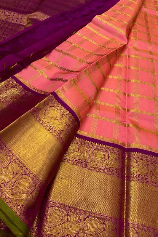 Exquisite Pink Kanjeevaram Handloom Silk Saree - Luxurion World