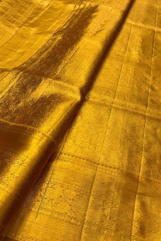 Exquisite Golden Kanjeevaram Pure Silk Saree - Luxurion World