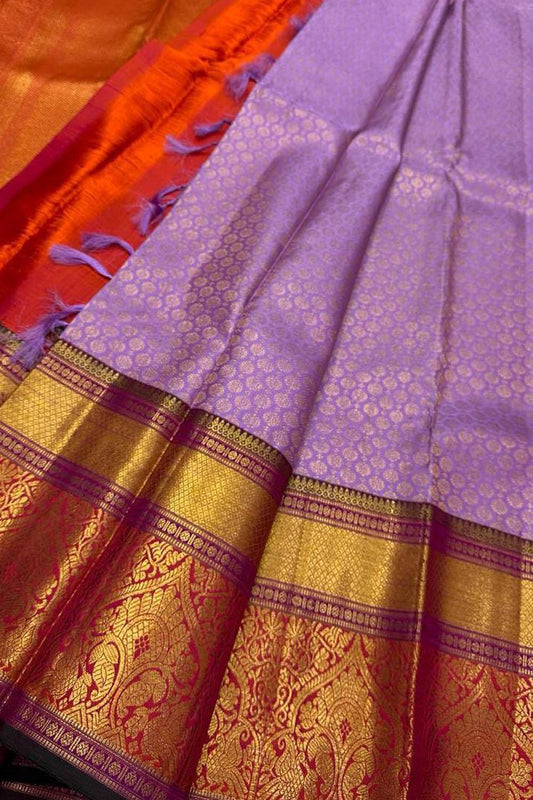 Exquisite Purple Handloom Kanjeevaram Silk Saree - Luxurion World