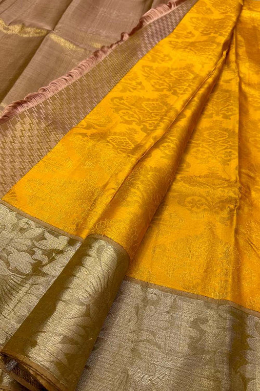 Yellow Handloom Kanjeevaram Silk Saree - Pure Elegance - Luxurion World