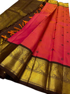 Vibrant Pink & Orange Handloom Kanjeevaram Silk Saree - Luxurion World