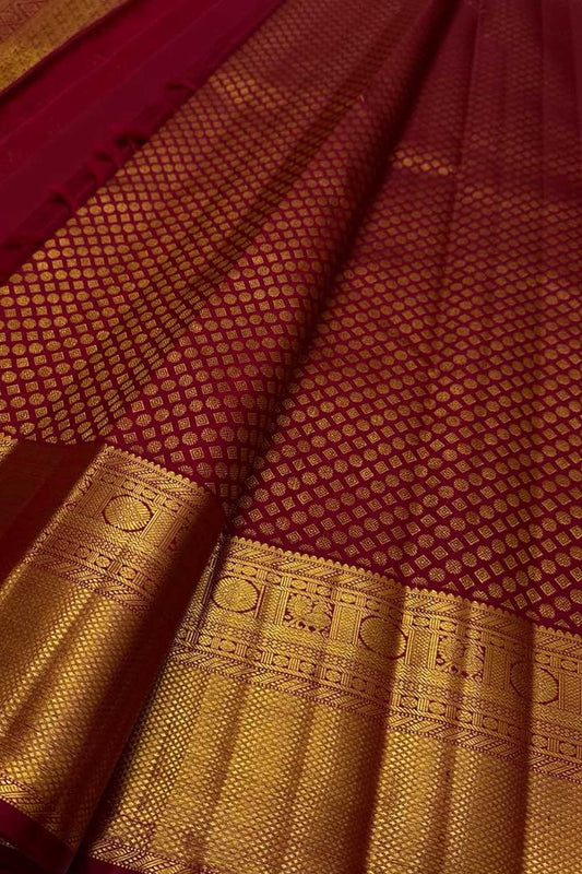 Exquisite Maroon Handloom Kanjeevaram Silk Saree - Luxurion World