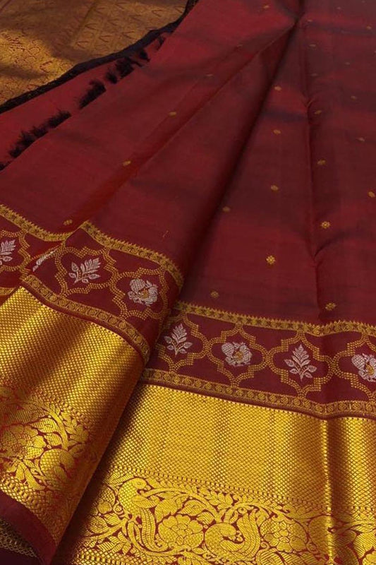Exquisite Maroon Handloom Kanjeevaram Pure Silk Saree - Luxurion World