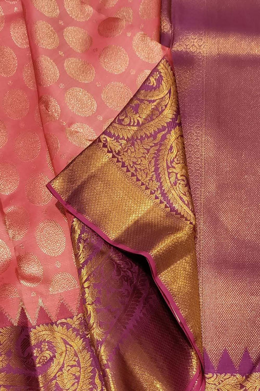 Pink Handloom Kanjeevaram Pure Silk Saree - Luxurion World