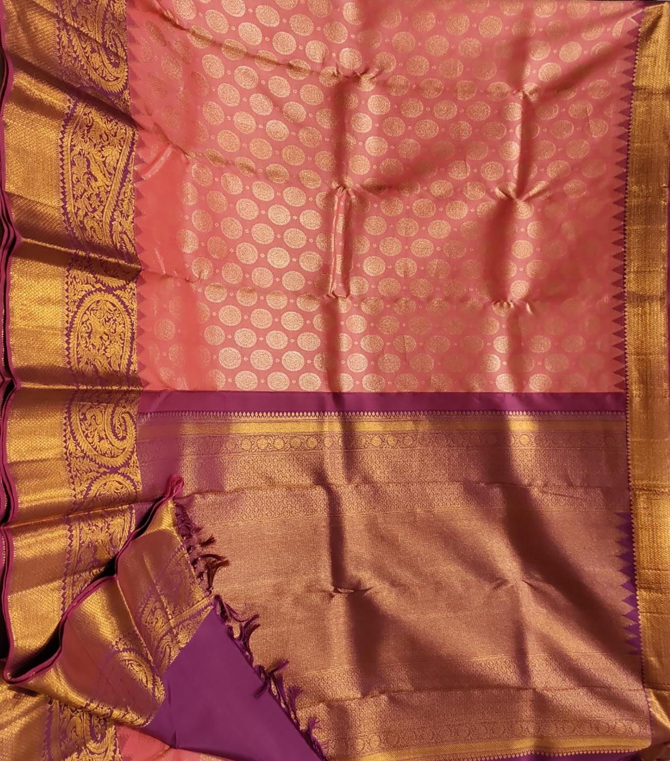 Pink Handloom Kanjeevaram Pure Silk Saree - Luxurion World