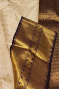 Off White Handloom Kanjeevaram Pure Silk Saree - Luxurion World