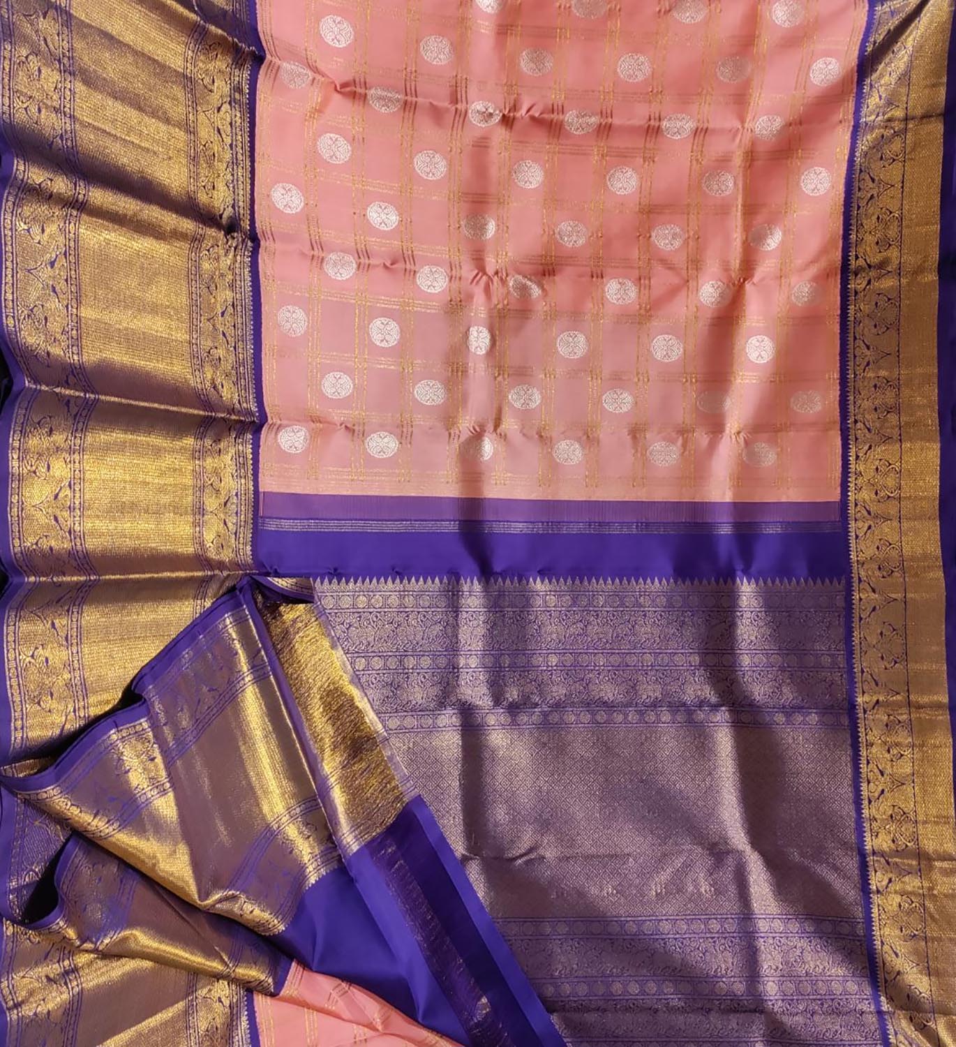 Pink Handloom Kanjeevaram Pure Silk Saree with Contrast Border - Luxurion World