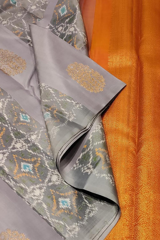 Grey Kanjeevaram Handloom Pure Silk Saree - Luxurion World