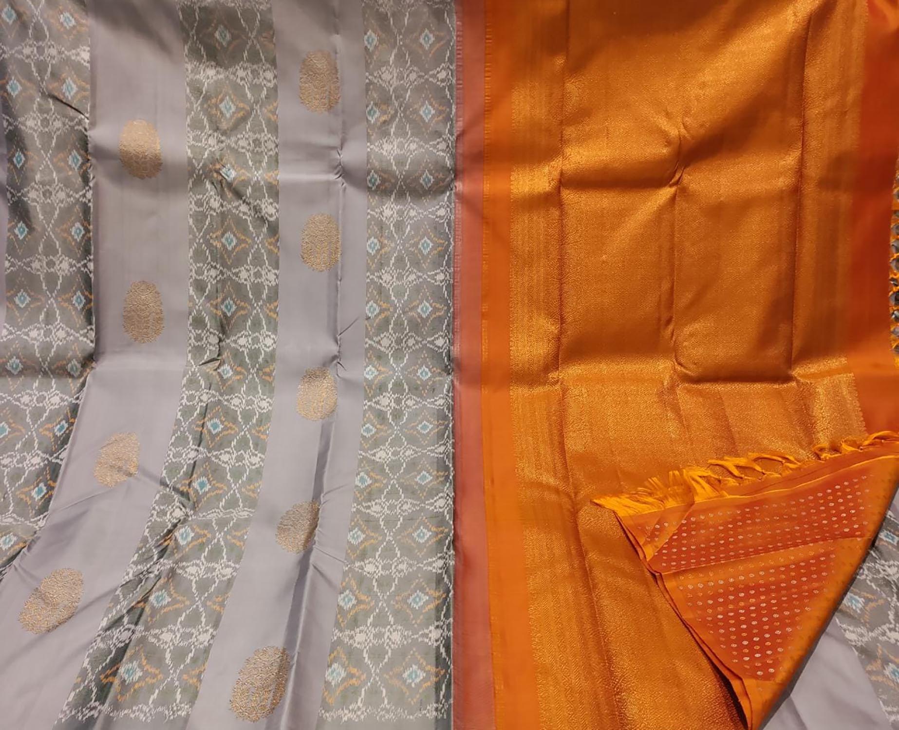 Grey Kanjeevaram Handloom Pure Silk Saree - Luxurion World