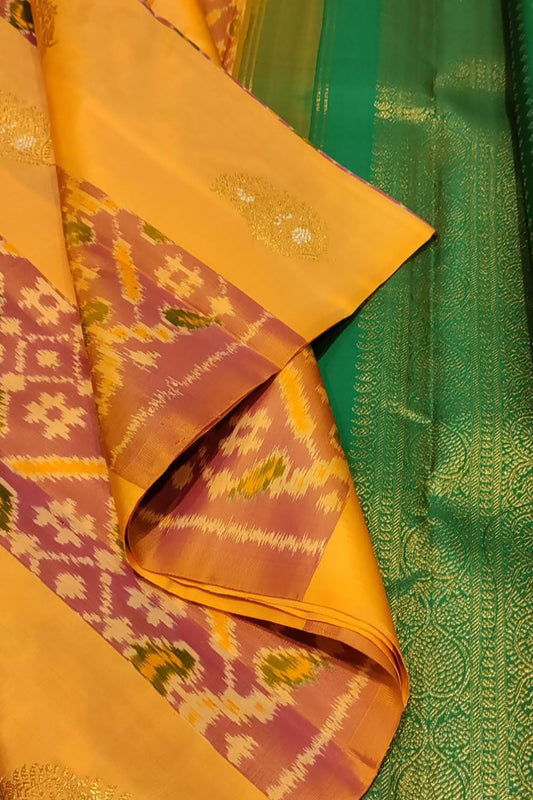 Yellow Kanjeevaram Handloom Pure Silk Saree - Luxurion World