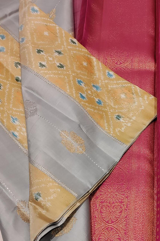 Grey Kanjeevaram Handloom Pure Silk Saree - Luxurion World