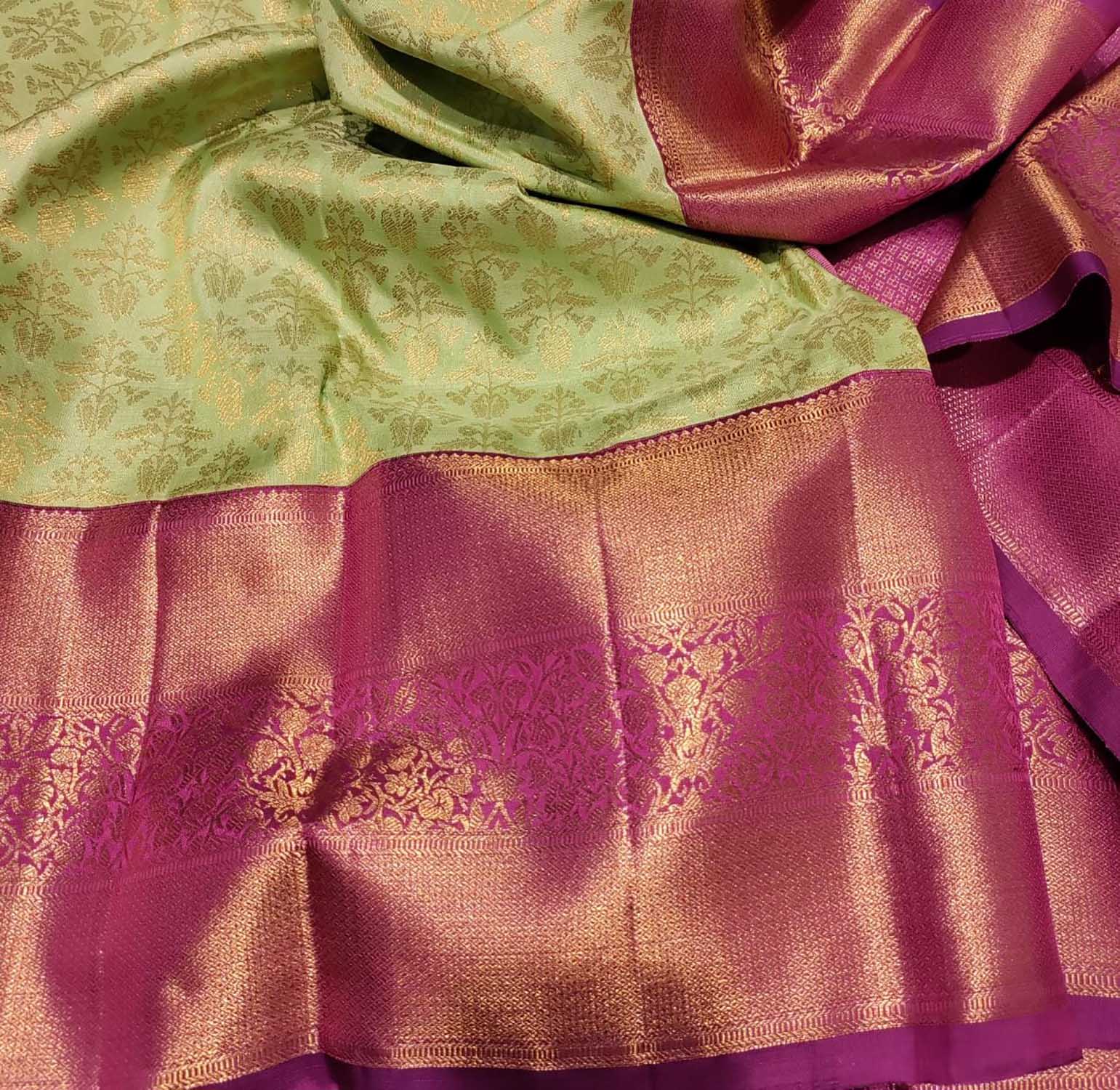 Shop the Finest Green Kanjeevaram Handloom Pure Silk Saree Online - Luxurion World