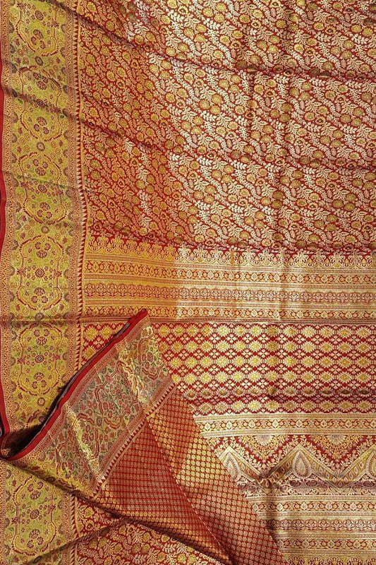 Shop the Finest Maroon Kanjeevaram Handloom Pure Silk Saree Online - Luxurion World