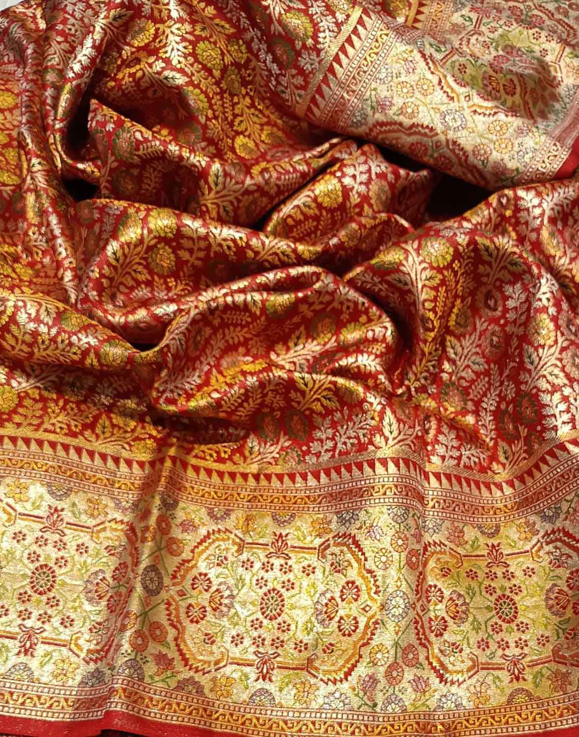 Shop the Finest Maroon Kanjeevaram Handloom Pure Silk Saree Online - Luxurion World