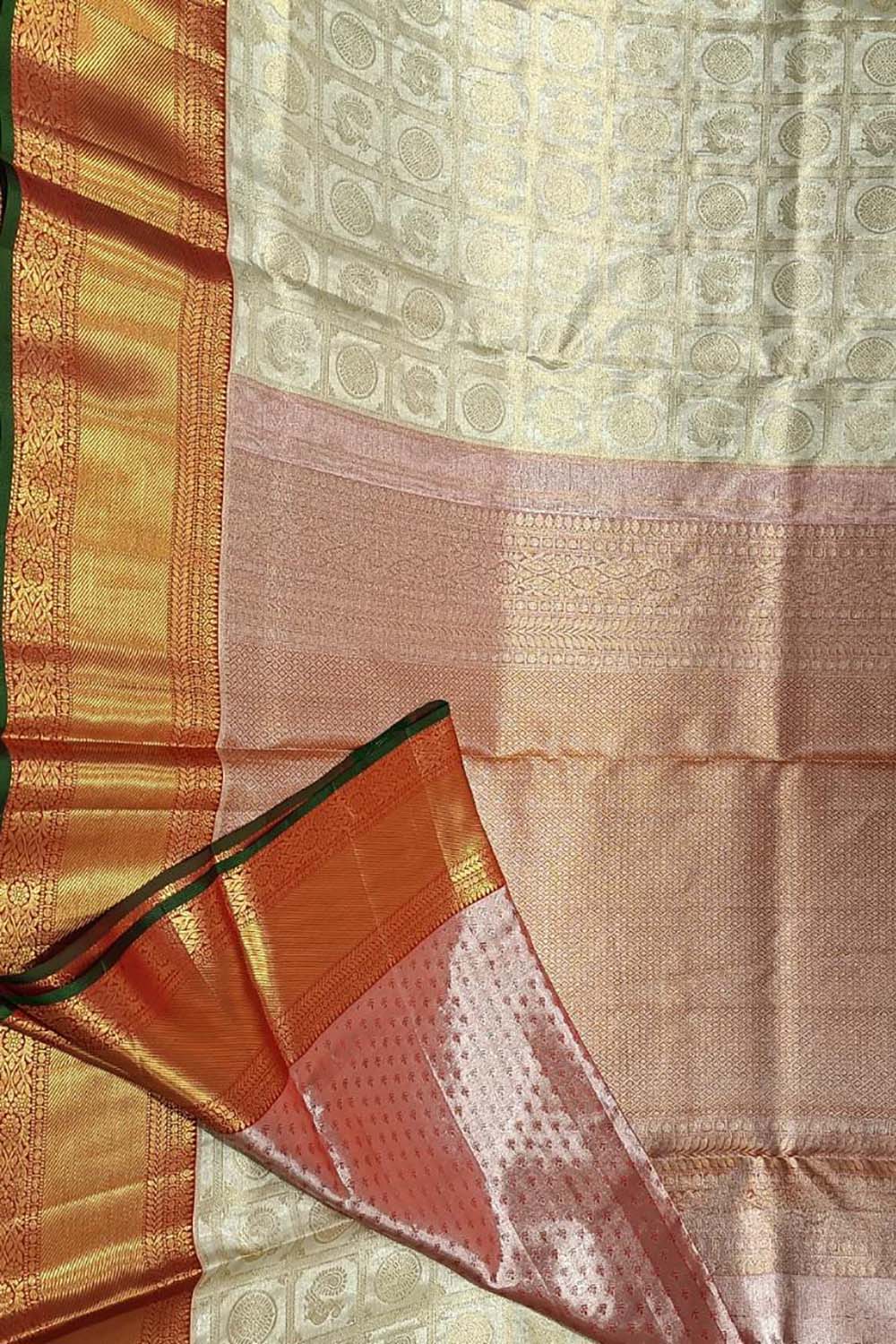 Shop Off White Kanjeevaram Handloom Pure Silk Saree - Elegant & Timeless - Luxurion World