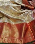 Shop Off White Kanjeevaram Handloom Pure Silk Saree - Elegant & Timeless - Luxurion World