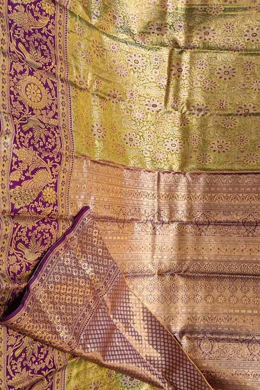 Shop the Finest Green Kanjeevaram Handloom Pure Silk Saree Online - Luxurion World
