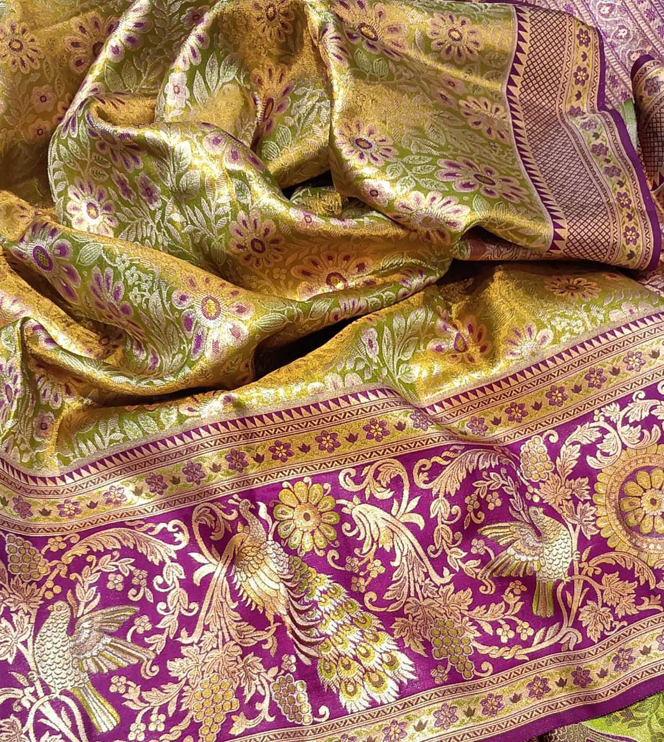 Shop the Finest Green Kanjeevaram Handloom Pure Silk Saree Online - Luxurion World