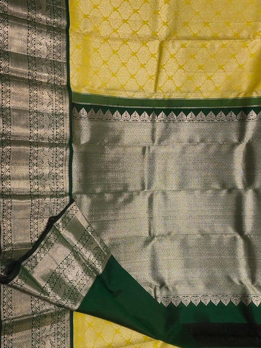 Yellow Kanjeevaram Handloom Pure Silk Saree - Luxurion World