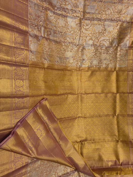 Golden Kanjeevaram Handloom Pure Silk Saree - Luxurion World