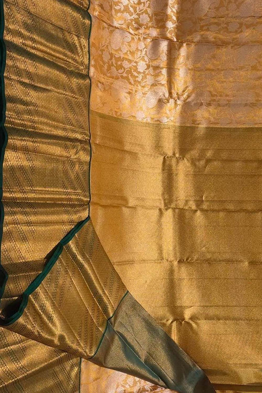 Golden Kanjeevaram Handloom Pure Tissue Silk Saree - Luxurion World