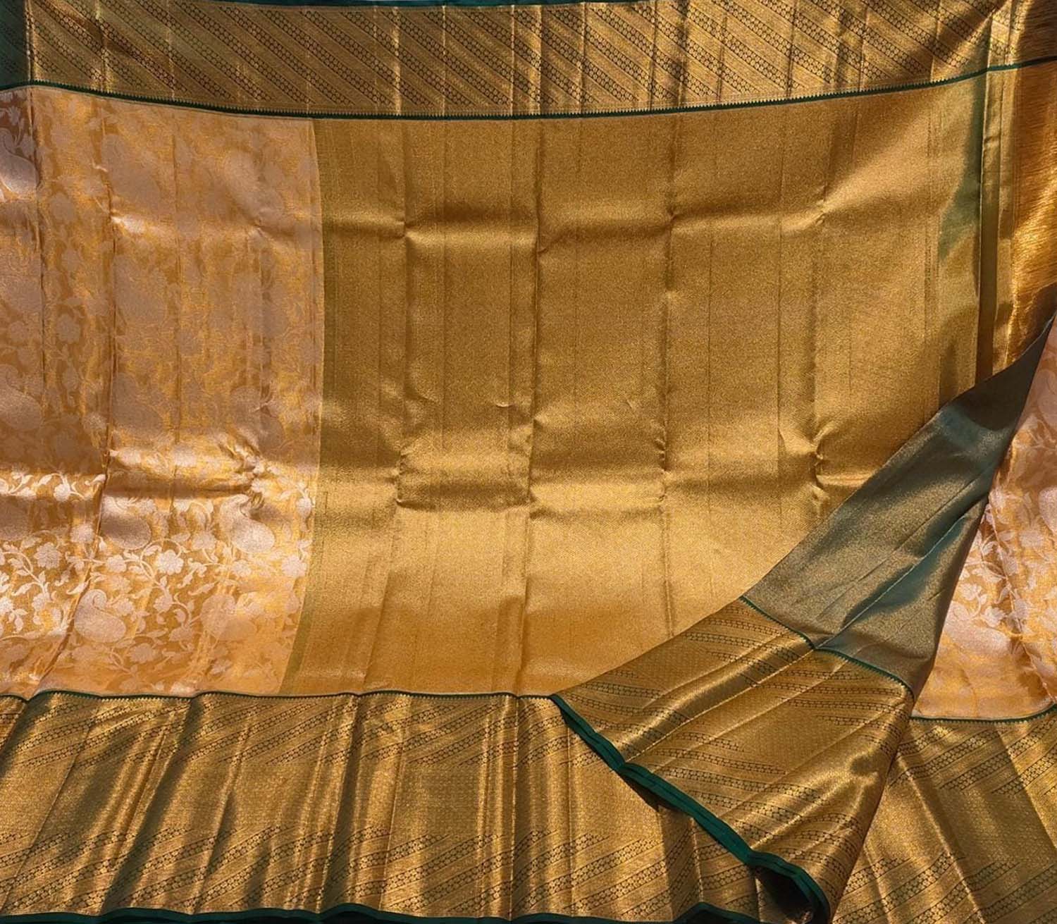Golden Kanjeevaram Handloom Pure Tissue Silk Saree - Luxurion World