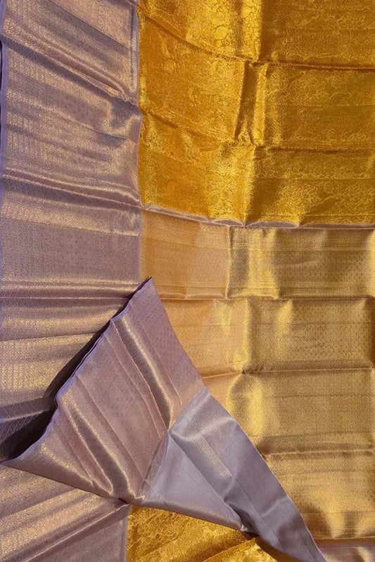 Golden Kanjeevaram Handloom Pure Tissue Silk Saree - Luxurion World