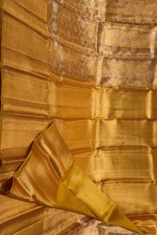 Golden Kanjeevaram Handloom Pure Tissue Silk Saree - Luxurion World