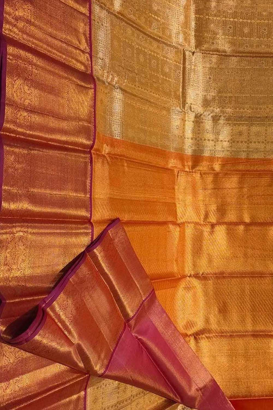 Golden Kanjeevaram Handloom Pure Tissue Silk Saree - Luxurion World