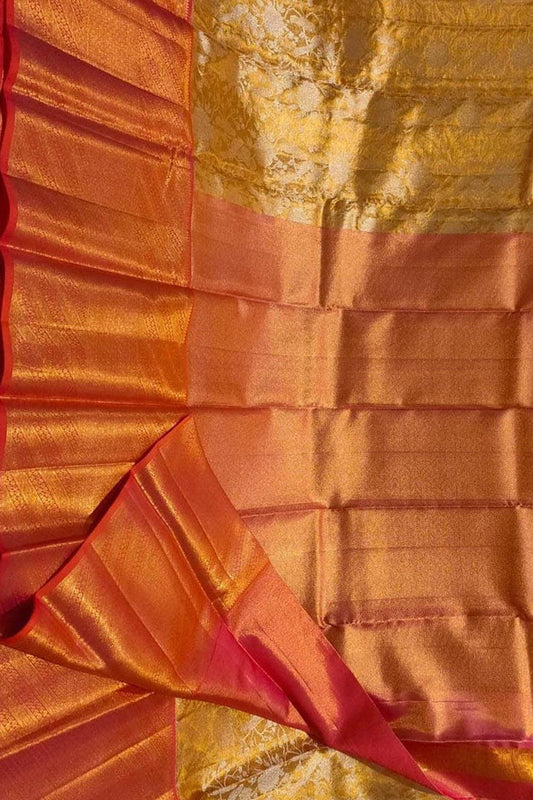 Golden Kanjeevaram Handloom Pure Tissue Silk Saree - Luxurion World