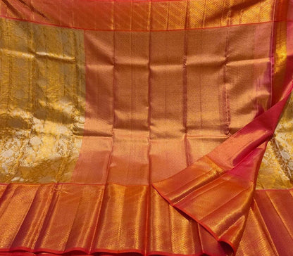Golden Kanjeevaram Handloom Pure Tissue Silk Saree - Luxurion World