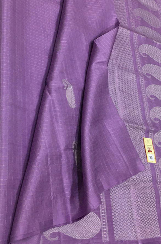 Purple Handloom Kanjeevaram Pure Silk Saree - Luxurion World