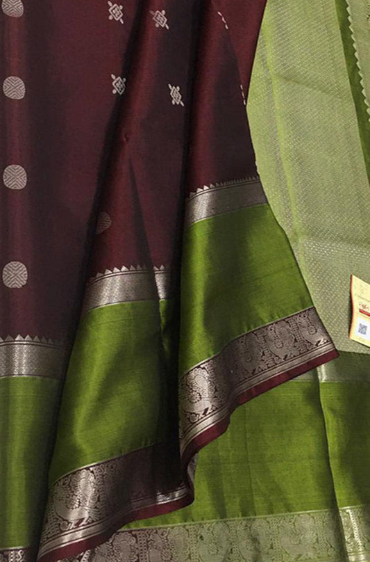 Maroon Handloom Kanjeevaram Pure Silk Saree - Luxurion World